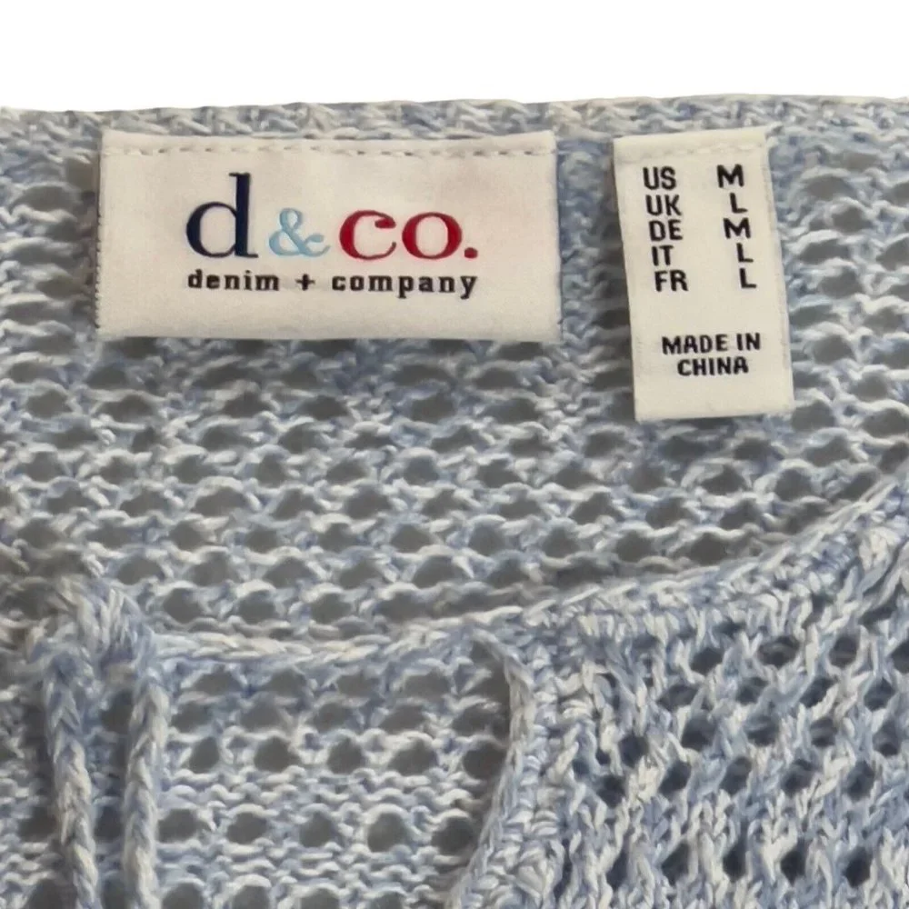 Denim & Company Womens Size Medium 3/4 Sleeve Knit Scoop Neck Light Blue Sweater